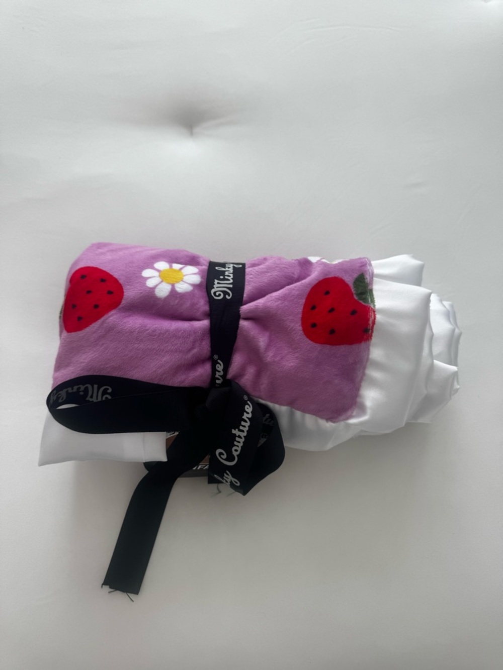 Kids Lavender Strawberry Plush Throw with Branded Ribbon Accent